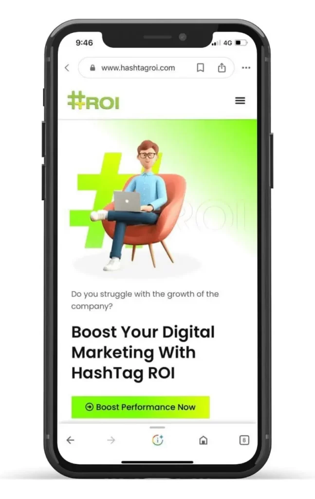 Digital marketing mobile homepage on screen